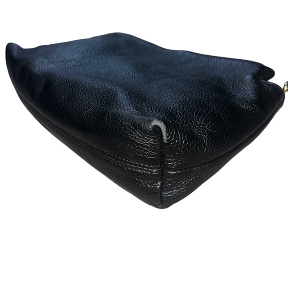 Valentina Triple Compartment Black Leather Shoulder Bag Tan Details - Picture 3 of 12